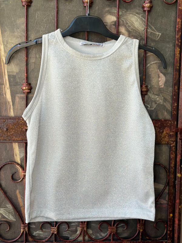 Işıltılı Merserize Crop Top Bluz GÜMÜŞ-23KYeni00013