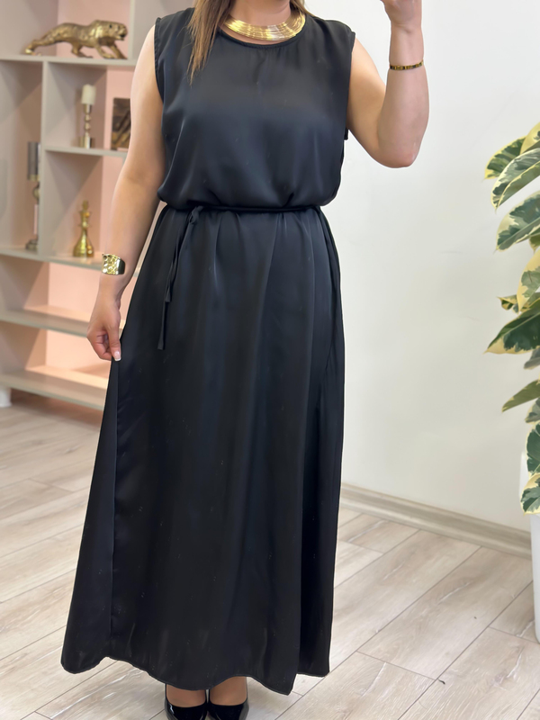 Kalın Askılı Kemer Detaylı Kırınkil Elbise SİYAH-23YELB000139