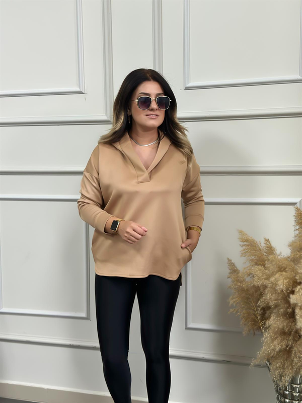 Kapşonlu Scuba Sweatshırt CAMEL-23KUST000009