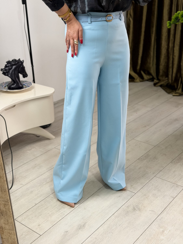 Kemerli Fermuarlı Kumaş Pantolon BEBE MAVİ-23MeALT00129