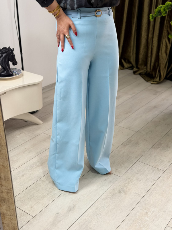 Kemerli Fermuarlı Kumaş Pantolon BEBE MAVİ-23MeALT00129