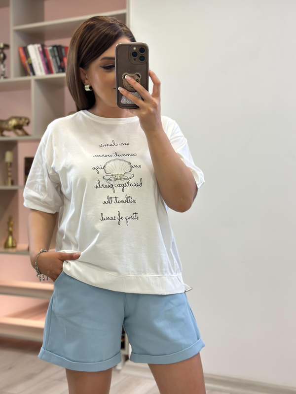 Kemerli Gabrdin Kumaş Şehir Boy Şort BEBE MAVİ-23YALT000060