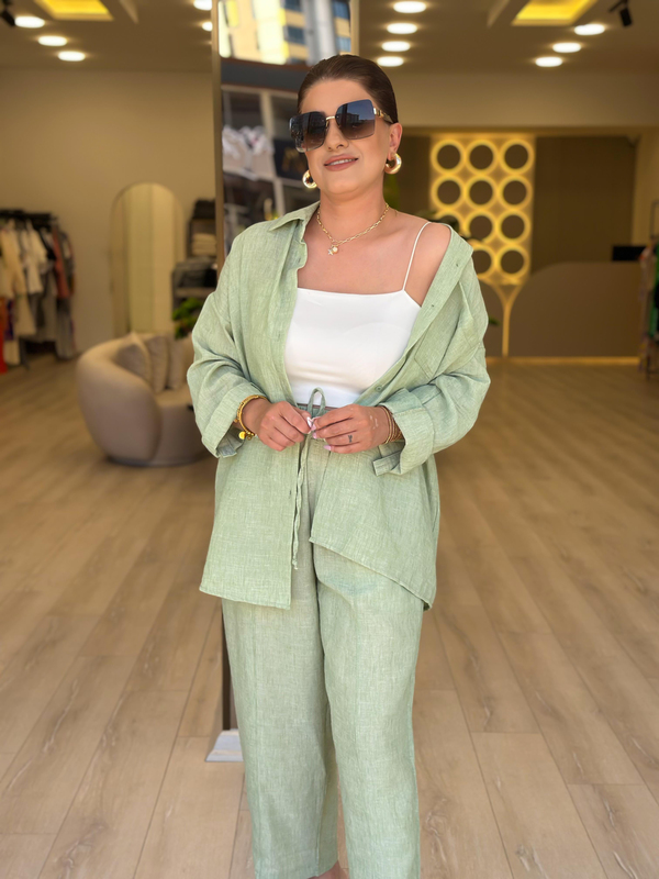 Keten Gömlek Pantolon Takım Mint-23YUST000104