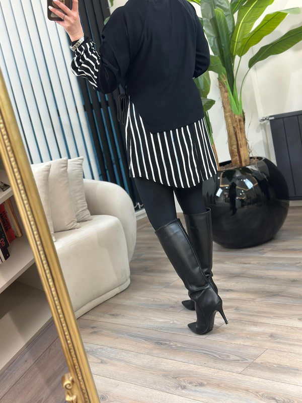 Kol Çizgi Detaylı Tasarım Sweatshirt SİYAH-23YUST000281