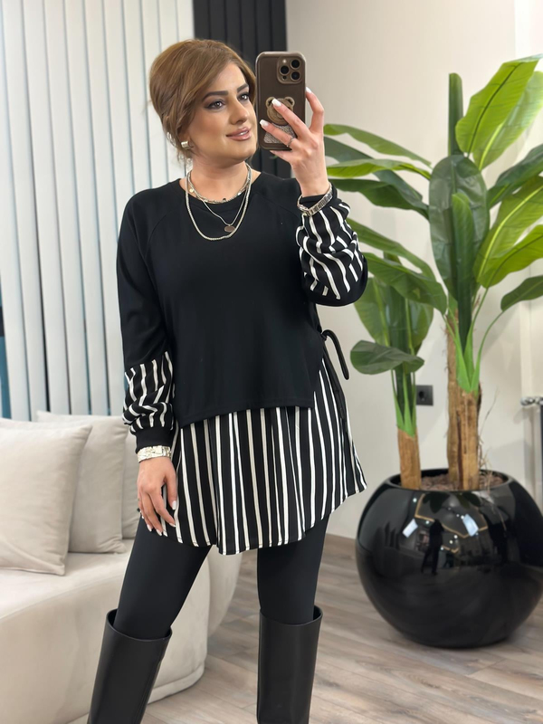 Kol Çizgi Detaylı Tasarım Sweatshirt SİYAH-23YUST000281