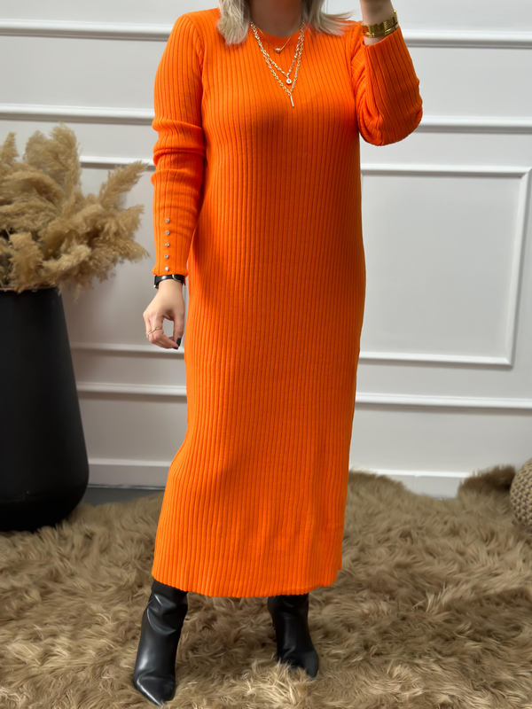 Kolları Taş Detaylı Uzun Triko Elbise ORANGE-23KELB000007
