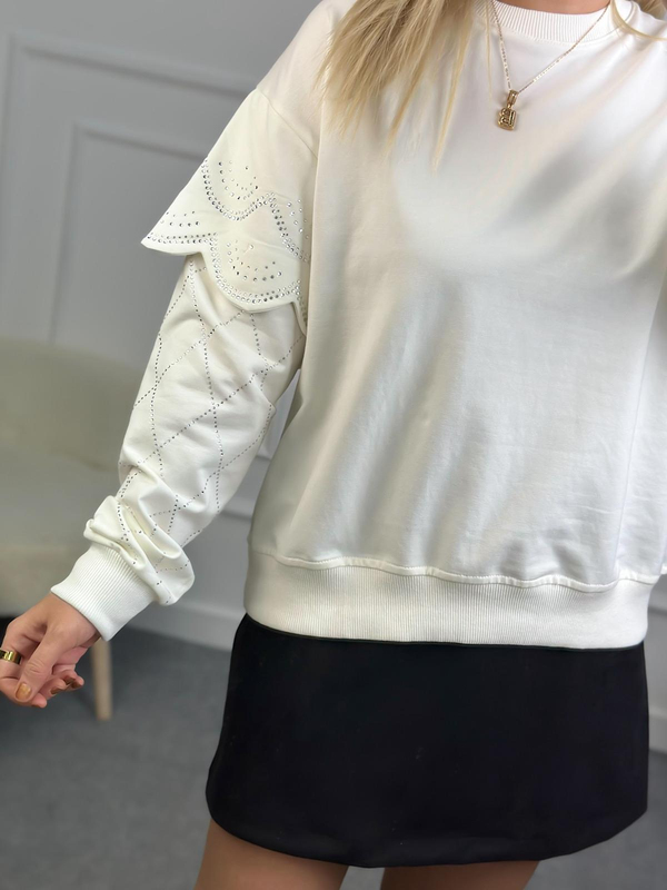 Kolları Taşlı Sweatshirt EKRU-23KDIS000044