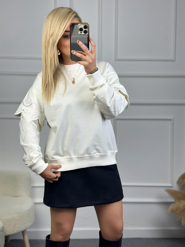 Kolları Taşlı Sweatshirt EKRU-23KDIS000044
