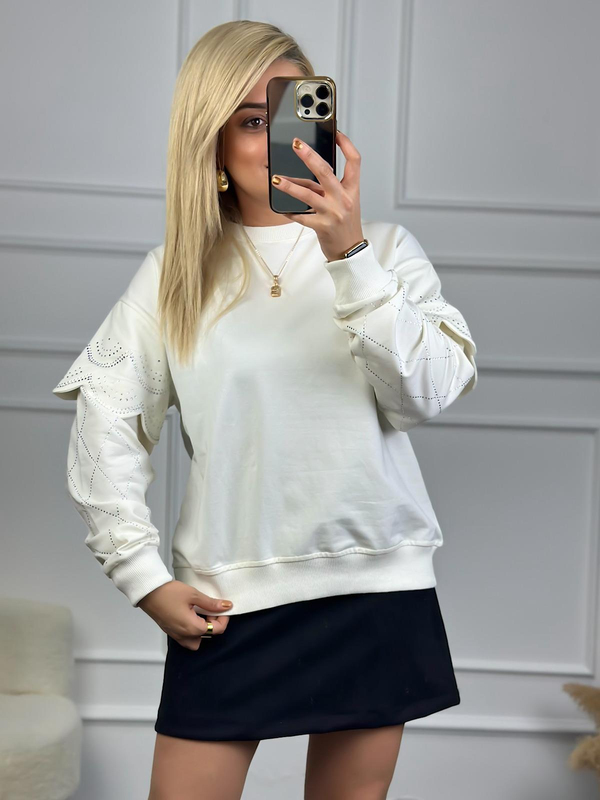 Kolları Taşlı Sweatshirt EKRU-23KDIS000044