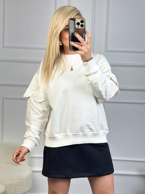 Kolları Taşlı Sweatshirt EKRU-23KDIS000044