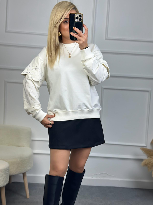 Kolları Taşlı Sweatshirt EKRU-23KDIS000044