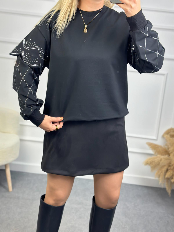 Kolları Taşlı Sweatshirt SİYAH-23KDIS000044