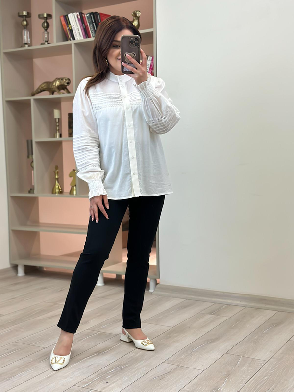 Kolu Lastik Detaylı Keten Gömlek EKRU-23YUST000196