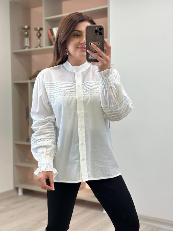 Kolu Lastik Detaylı Keten Gömlek EKRU-23YUST000196