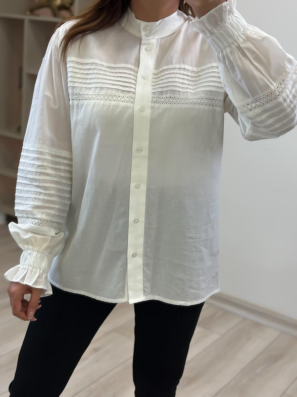 Kolu Lastik Detaylı Keten Gömlek EKRU-23YUST000196