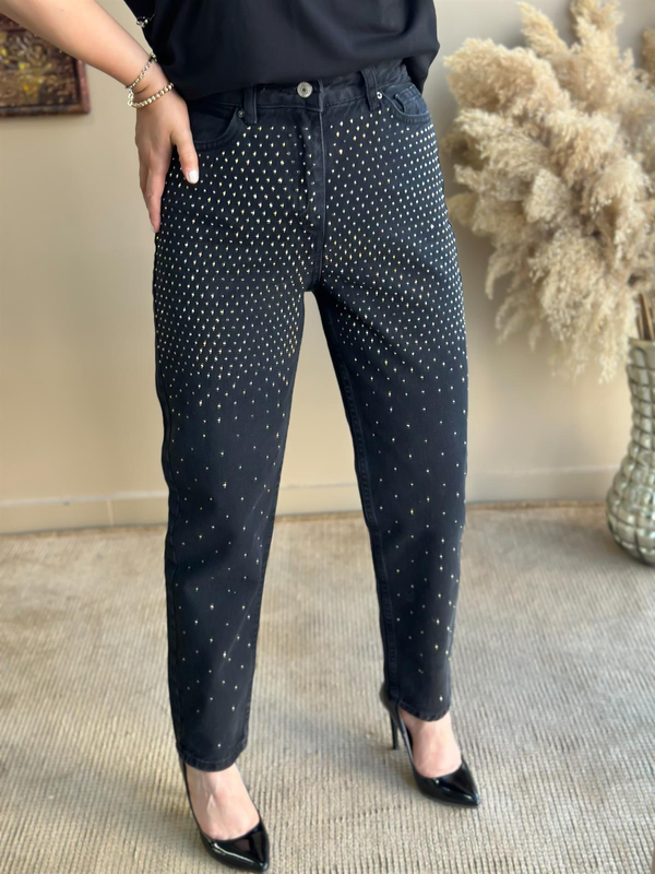 Komle Taş İşlemeli Kot Pantolon FÜME-23MeALT00029