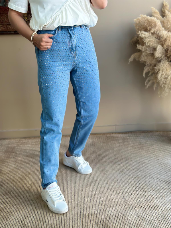 Komle Taş İşlemeli Kot Pantolon MAVİ-23MeALT00029
