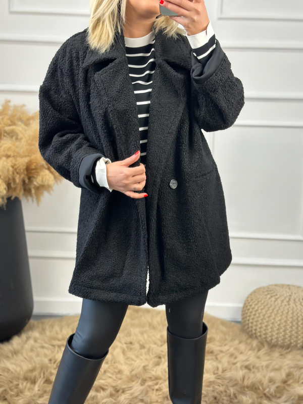 Kruvaze  Yaka Oversize Teddy Kaban SİYAH-23KDIS000021