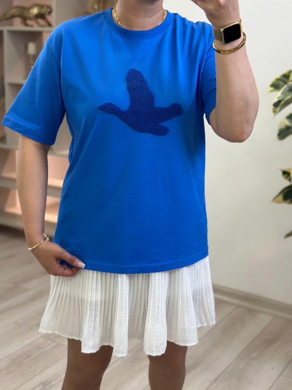 Kuş Kabartma Dokulu Tshirt MAVİ-23YUST000262