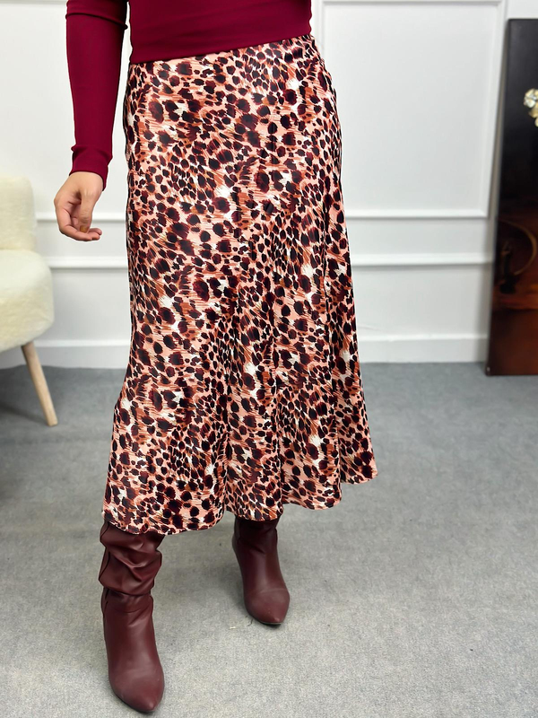 Leopar Desenli Etek BORDO-23MeALT00074