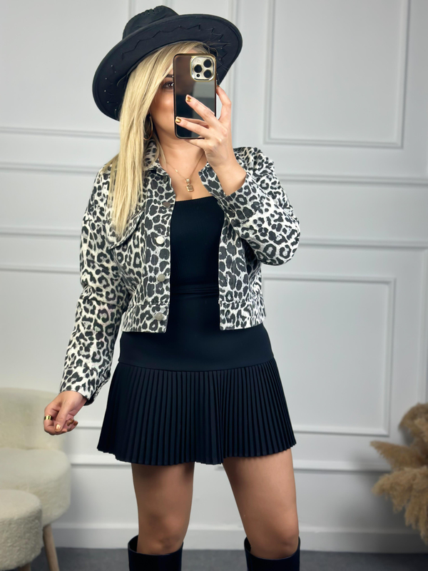 Leopar Gabardin Ceket GRİ-23KDIS000047