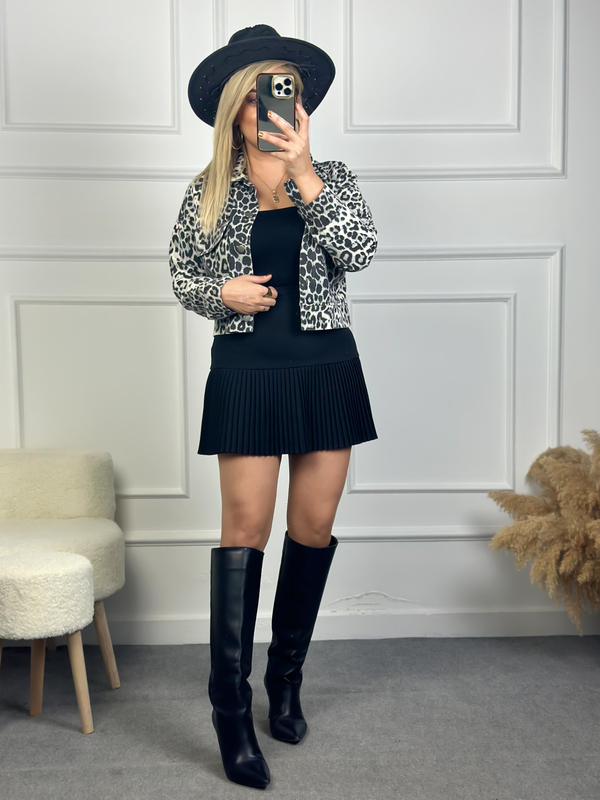 Leopar Gabardin Ceket GRİ-23KDIS000047