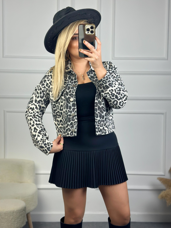 Leopar Gabardin Ceket GRİ-23KDIS000047