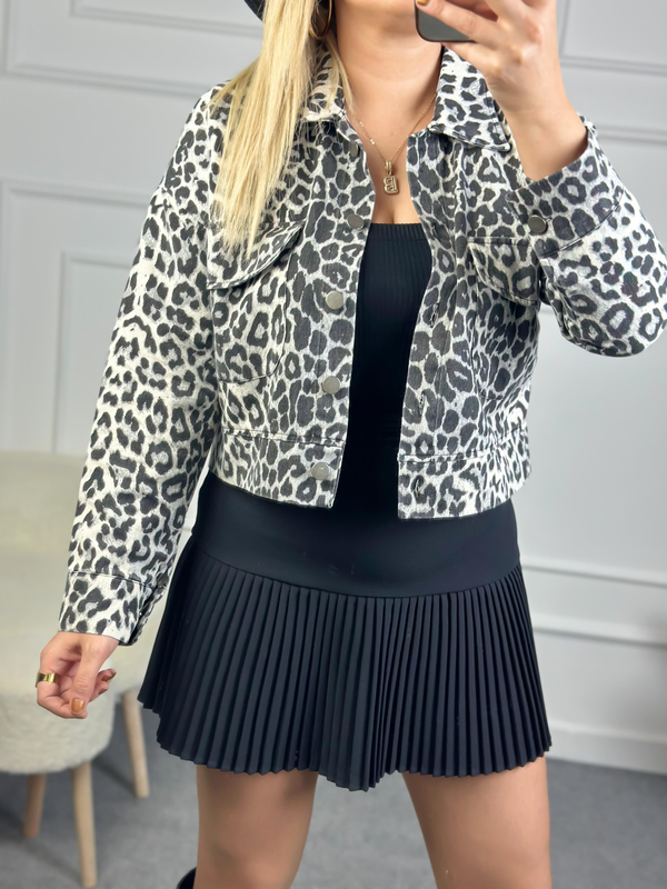 Leopar Gabardin Ceket GRİ-23KDIS000047