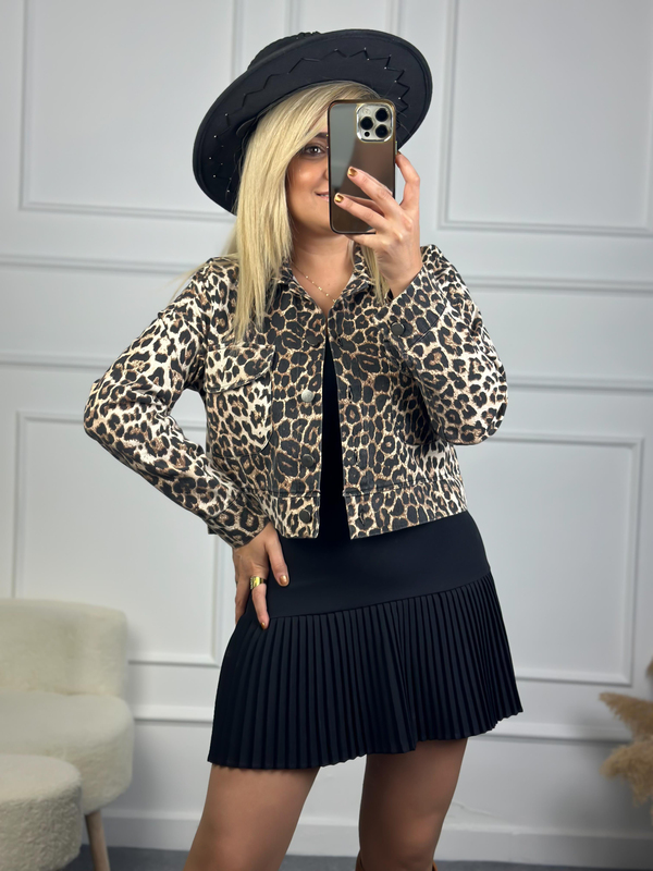 Leopar Gabardin Ceket SİYAH-23KDIS000047