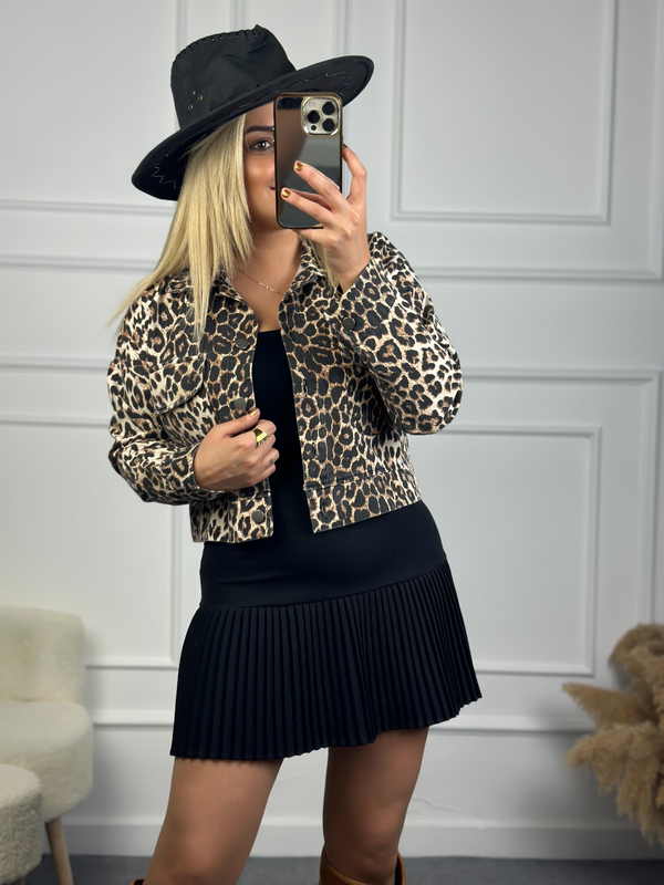Leopar Gabardin Ceket SİYAH-23KDIS000047