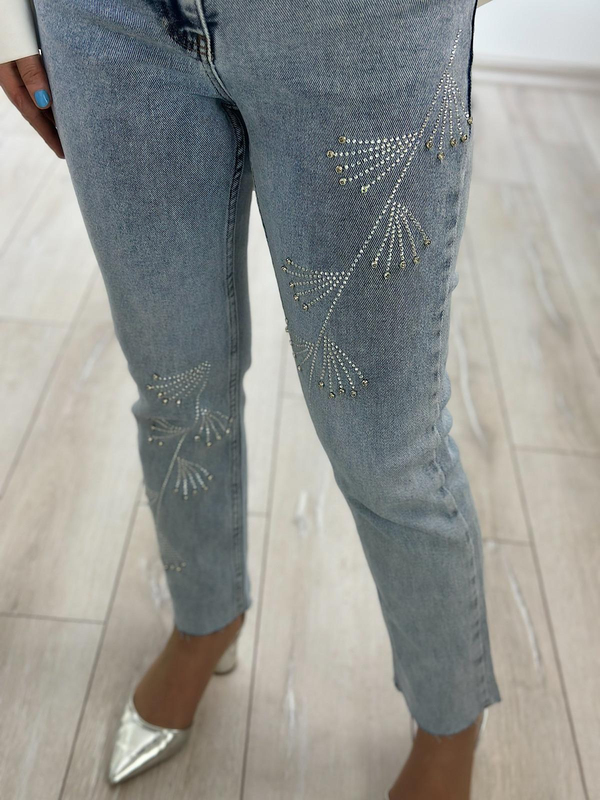 Lüks Kalite Çapraz Taşlı Mom Fit Pantolon BUZ MAVİ-23YALT000035