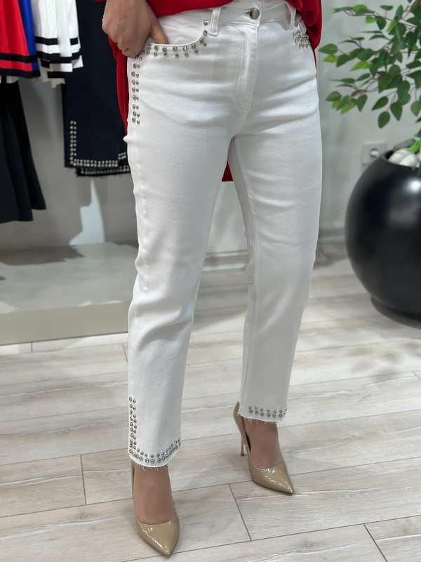 Lüks Kalite Cep  Paça Taş Detay Jean BEYAZ-23YALT000033