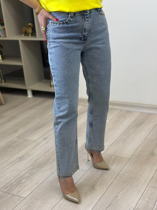 Lüks Kalite Cep  Paça Taş Detay Jean BUZ MAVİ-23YALT000033