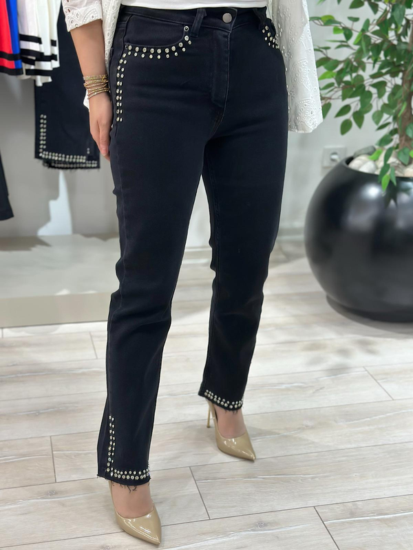 Lüks Kalite Cep  Paça Taş Detay Jean FÜME-23YALT000033