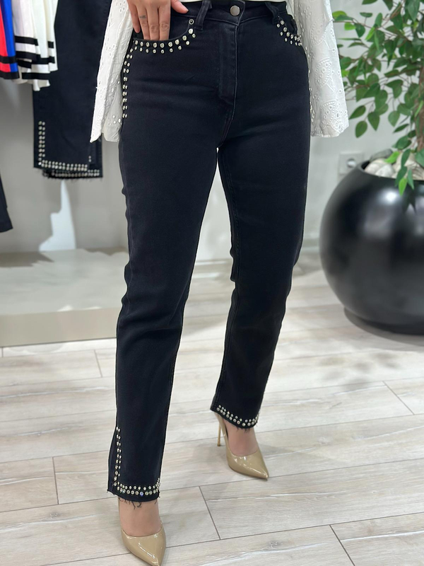 Lüks Kalite Cep  Paça Taş Detay Jean FÜME-23YALT000033