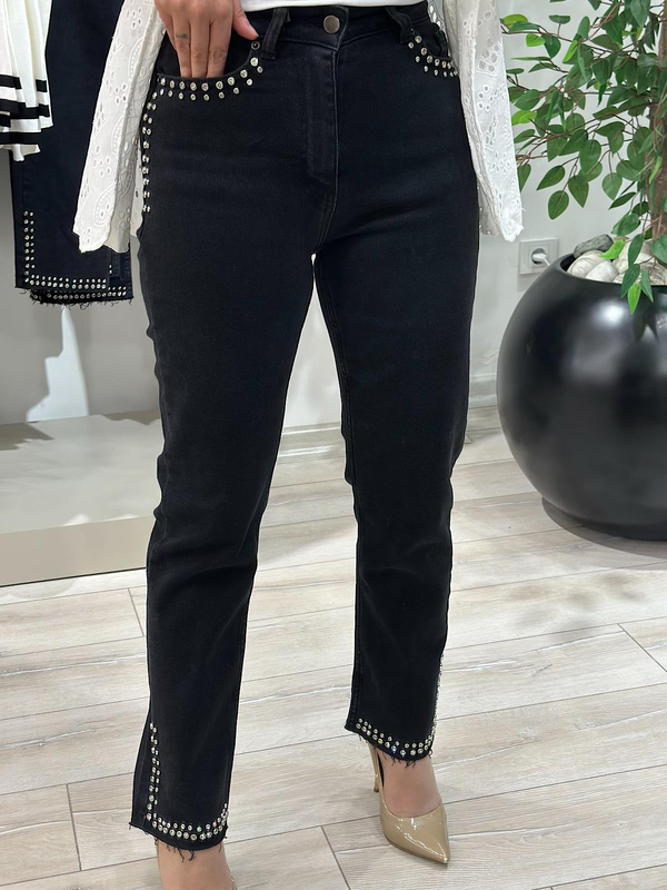 Lüks Kalite Cep  Paça Taş Detay Jean FÜME-23YALT000033