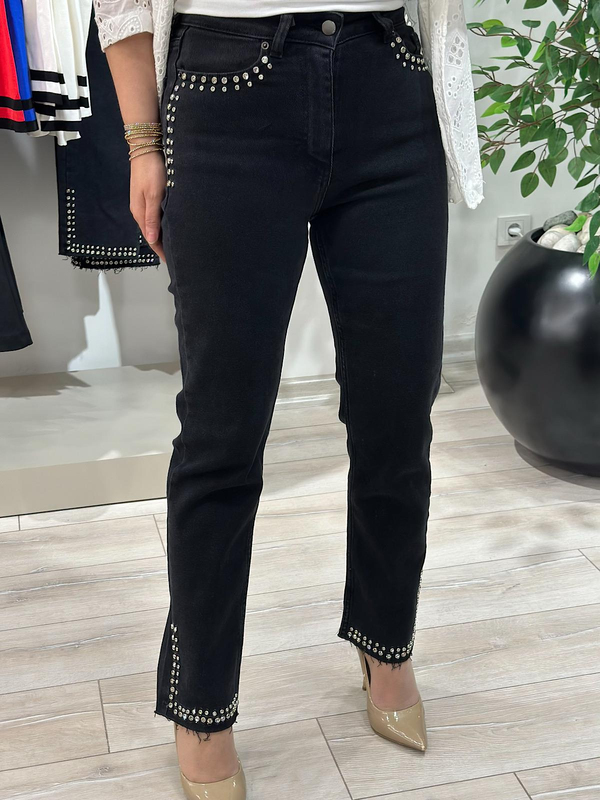 Lüks Kalite Cep  Paça Taş Detay Jean FÜME-23YALT000033