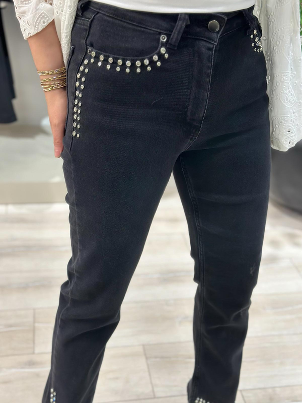 Lüks Kalite Cep  Paça Taş Detay Jean FÜME-23YALT000033