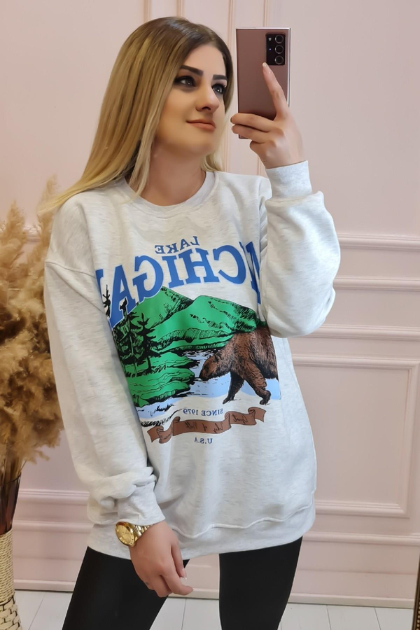 Michigan Yazı Baskılı 3 ip Şardonlu Sweatshirt GRİ-23KUST000004