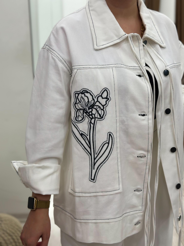 Nakış İşlemeli Cep Detaylı Denim Takım EKRU-23KUST000117
