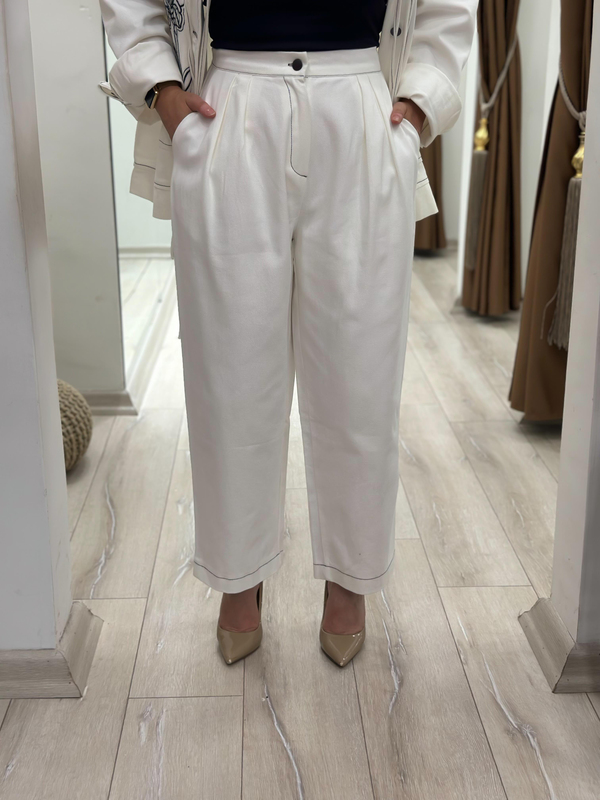 Nakış İşlemeli Cep Detaylı Denim Takım EKRU-23KUST000117