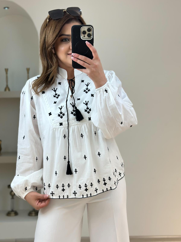 Nakış İşlemeli Venassa Bluz EKRU-23YUST000166