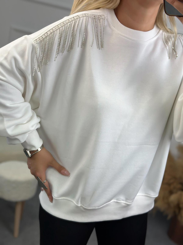 Omuzu Zincirli Sweatshirt BEYAZ-23KUST000077
