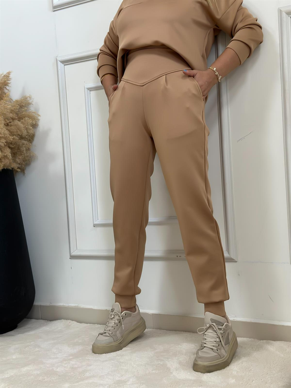 Önü Düz Kemerli Scuba Pantolon CAMEL-23MeALT00019