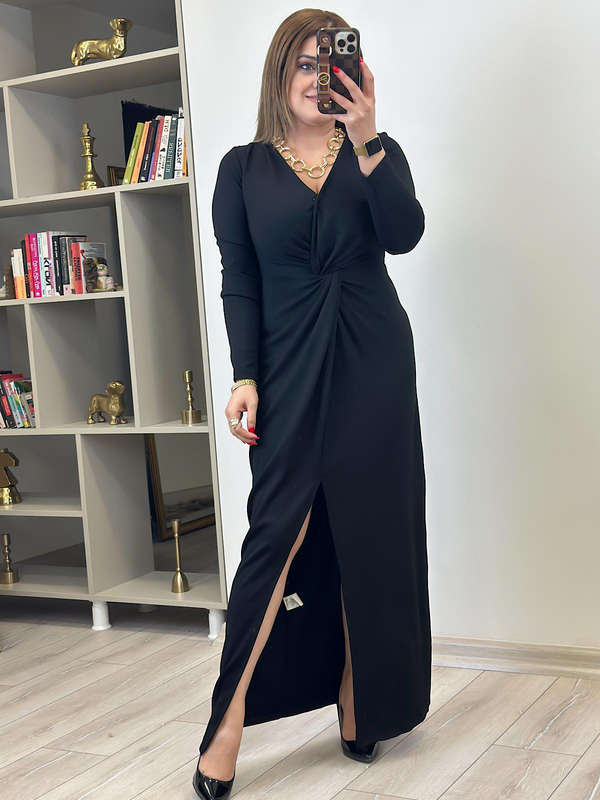 Örme Çelik Burgu Maksi Boy Elbise SİYAH-23MeELB00013