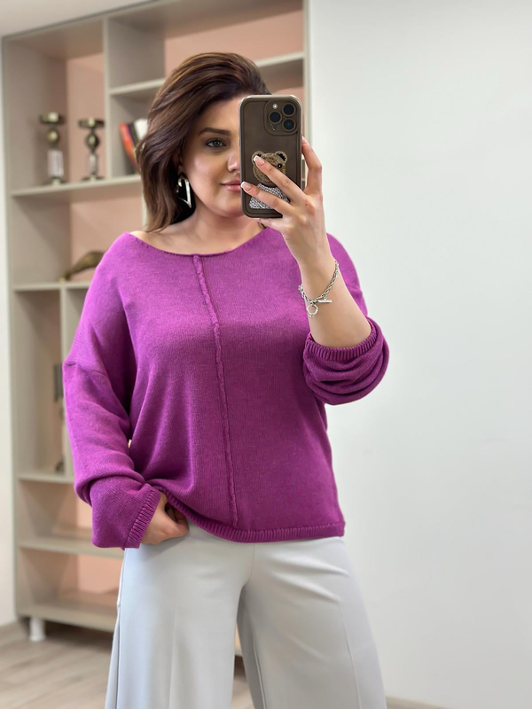 Ortası Dikişli Naturel Yaka Triko AHU DUDU-23YUST000170