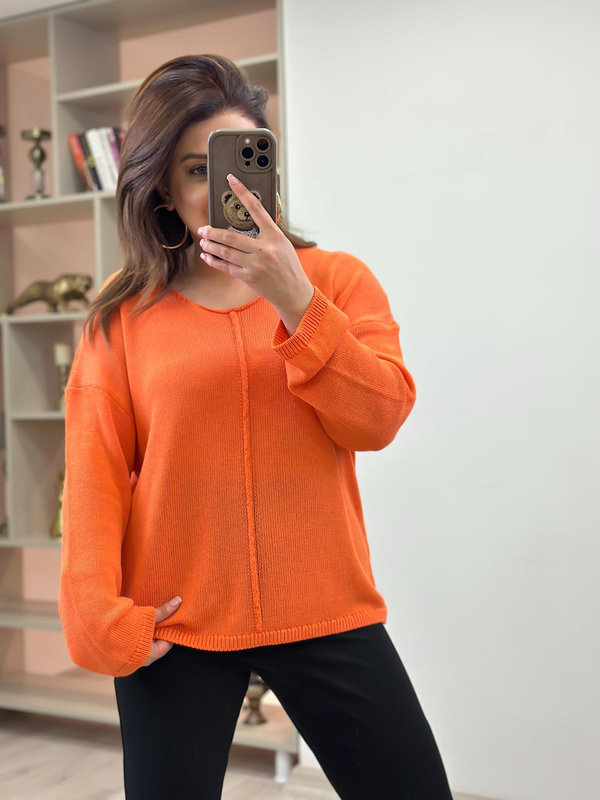 Ortası Dikişli Naturel Yaka Triko ORANJ-23YUST000170
