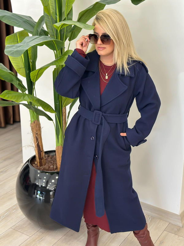 Oversize Kuşaklı Uzun Kaşe Kaban LARCİVET-23KDIS000061