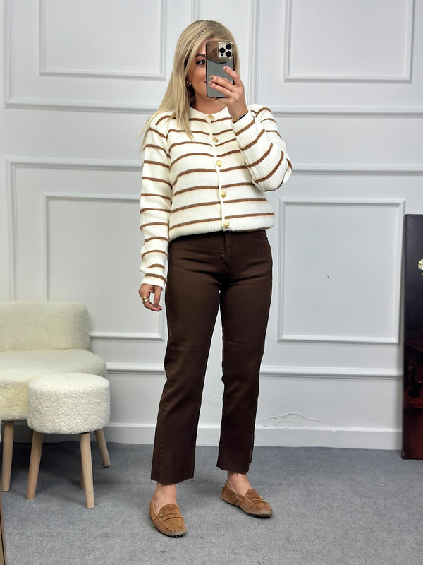Paçası Kesik Orjinal Fit Mom Jean KAHVE-23MeALT00070