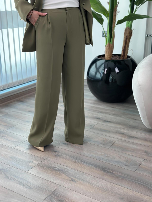 Pile Detaylı Slimfit Ceket Pantolon Takım HAKİ-23MeUST00149